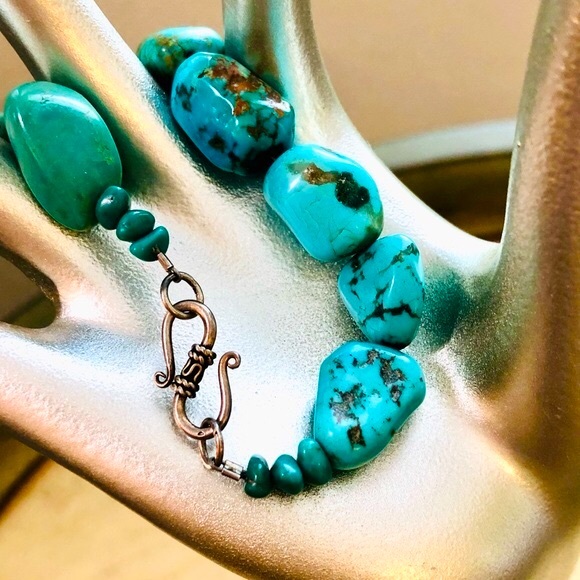 Vintage Turquoise Nugget Stone Bracelet - Picture 8 of 12